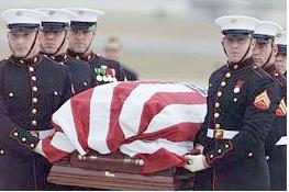 flag draped casket
